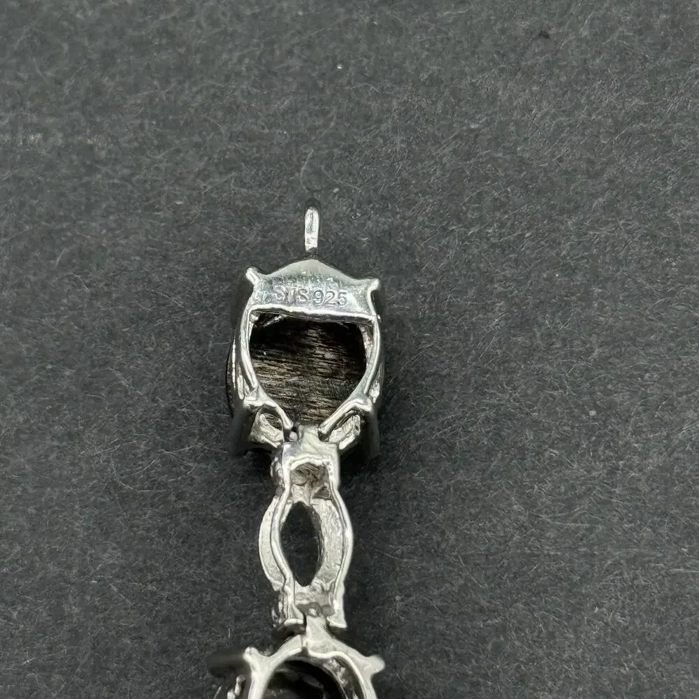 STS 925 Sterling Silver Oval Black Star Sapphire Cabochon Link Bracelet 7.5